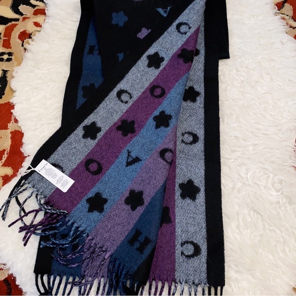 Coach Stars Striped Print wool Muffler/Scarf - Picture 6 of 9